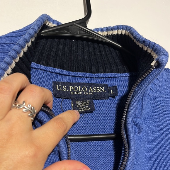Vintage Polo Ralph Lauren Blue Embroidered Detail Quarter Zip Size L - Picture 6 of 8